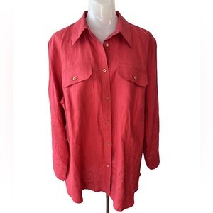 Ralph Lauren 100% Linen  Red Button-Down Shirt size 1X